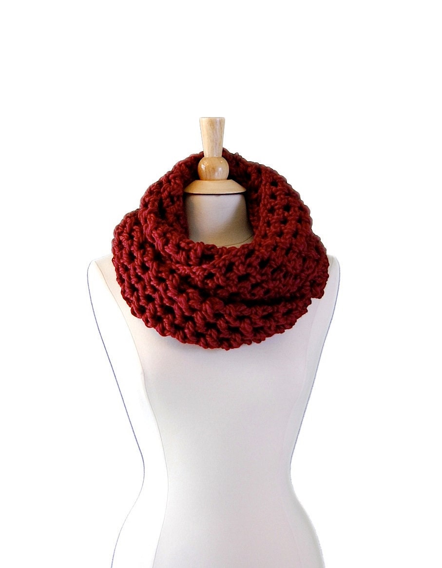 Deep Raspberry Crochet Oversized Infinity Scarf Cowl, Snood, Winter Accessories  READY TO SHIP