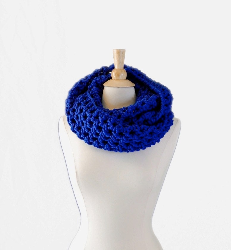 Olympian Blue Infinity Scarf, Crochet Oversized Cowl, Winter Fashion Accessories