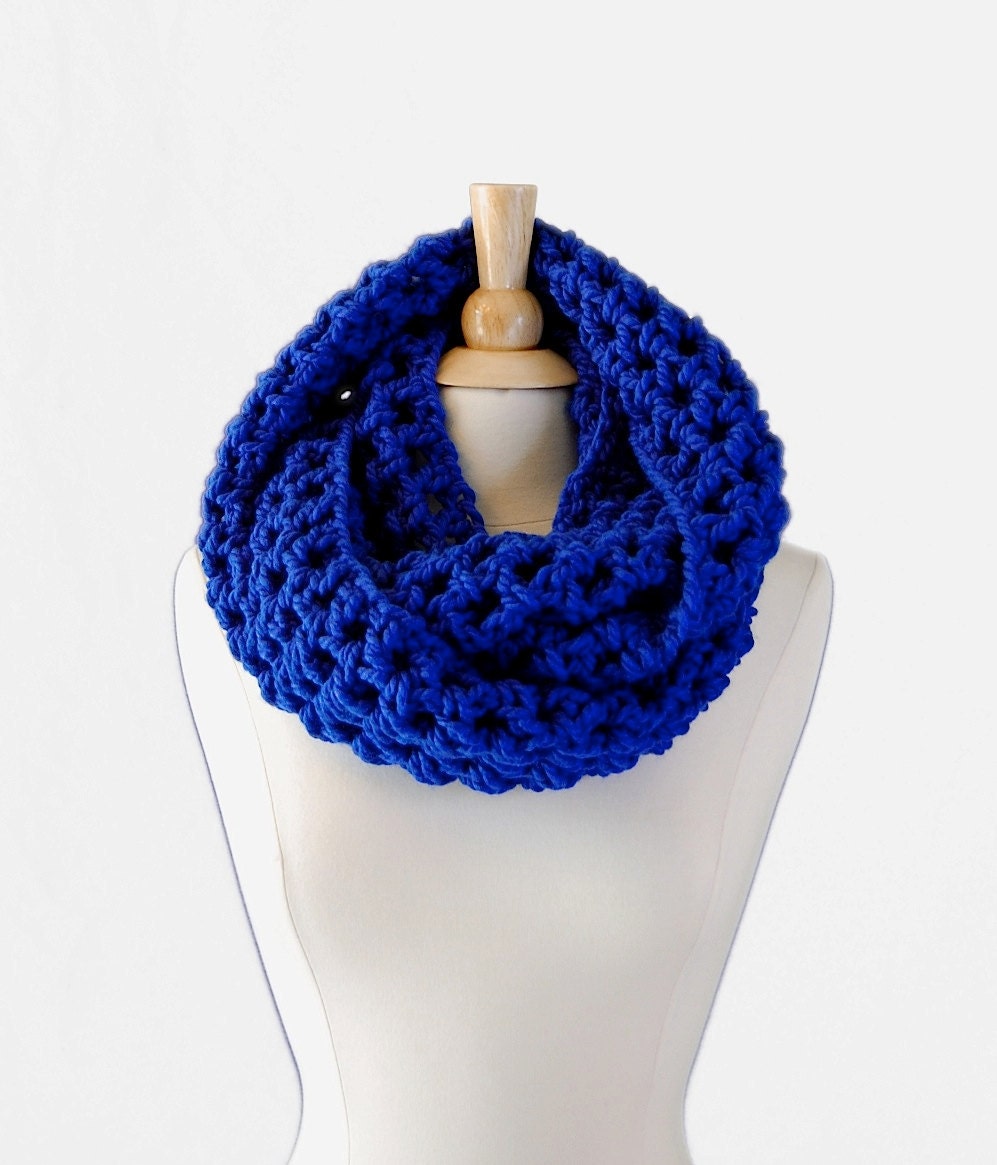 Olympian Blue Infinity Scarf, Crochet Oversized Cowl, Winter Fashion Accessories