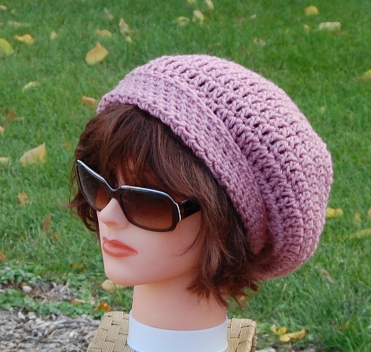 Rose Pink Slouch Beret, Crochet Slouchy Hat, Fall Fashion Accessories