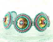 Tribal turquoise statement bracelet - gold turquoise ruby red spring summer jewelry - unique cocktail bridal wedding jewelry bridesmaid gift