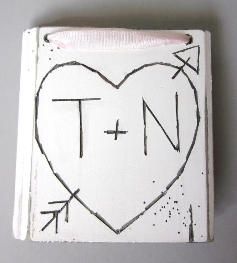 Personalized Sign initials shabby chic wedding decor home decor heart & arrow white rustic wedding sign wedding gift