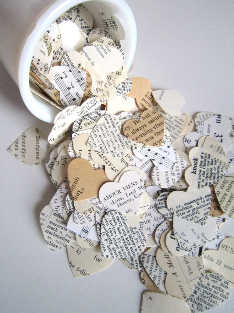 Rustic Wedding Eclectic Paper Heart Wedding Confetti -1000- Shabby Chic wedding decor favors vintage wedding confetti Sheet music