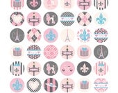 40% OFF SALE -Paris bottle cap images, bottlecap images, one inch circles, royalty-free, digital collage sheet- bc122- Instant Download