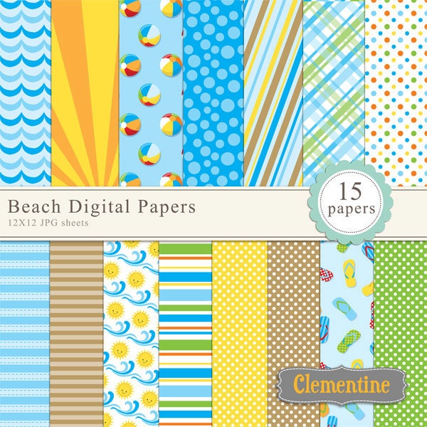 40% OFF SALE -Beach scrapbook paper 12x12, summer digital scrapbooking paper, royalty free- Instant Download Il_170x135