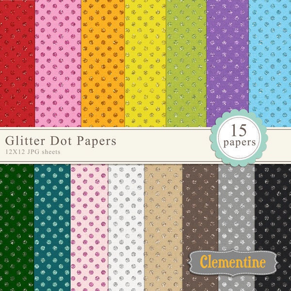 40% OFF SALE -Glitter polka dot scrapbook paper 12x12, glittered digital scrapbooking paper, royalty free- Instant Download