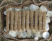 Set of 10 Shabby Chic Gold Glittered Clothes Pins - Rustic, Beach, Chippy Cottage, French Country, Wedding