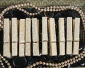 Set of 10 Shabby Chic Snow White Glittered Clothes Pins - Rustic, Beach, Chippy Cottage, French Country, Wedding