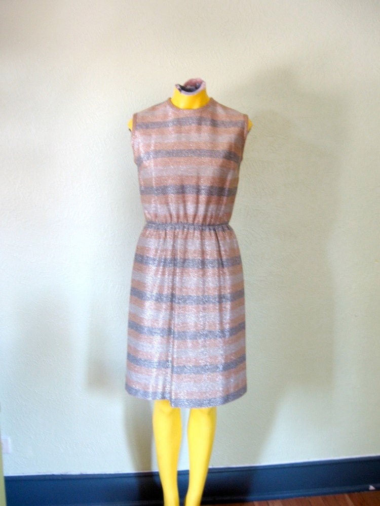 Vintage 1960s Subtle Shimmer Striped Sheath Dress