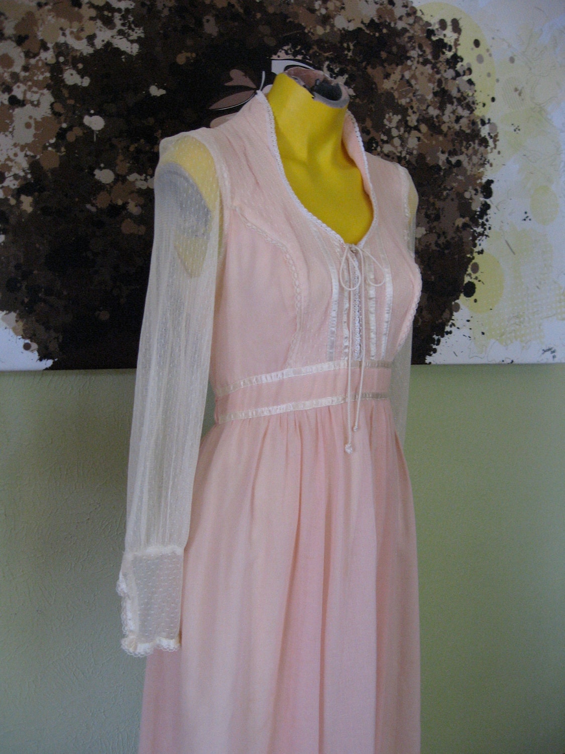 Peaches N Cream Vintage Gunne Sax Boho Wedding Bridesmaid Summer Dress