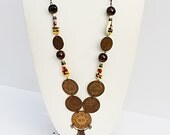 Vintage Necklace Coin Peru Un Sol Tribal  Boho chic