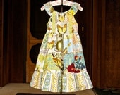 Girls/toddler butterfly and birds peasant sundress with ruffle and lace trim