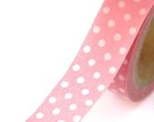 1 Roll of Bubblegum Pink and White Polka Dot Masking Tape / Japanese Washi Tape (.60 inches x 33 feet)