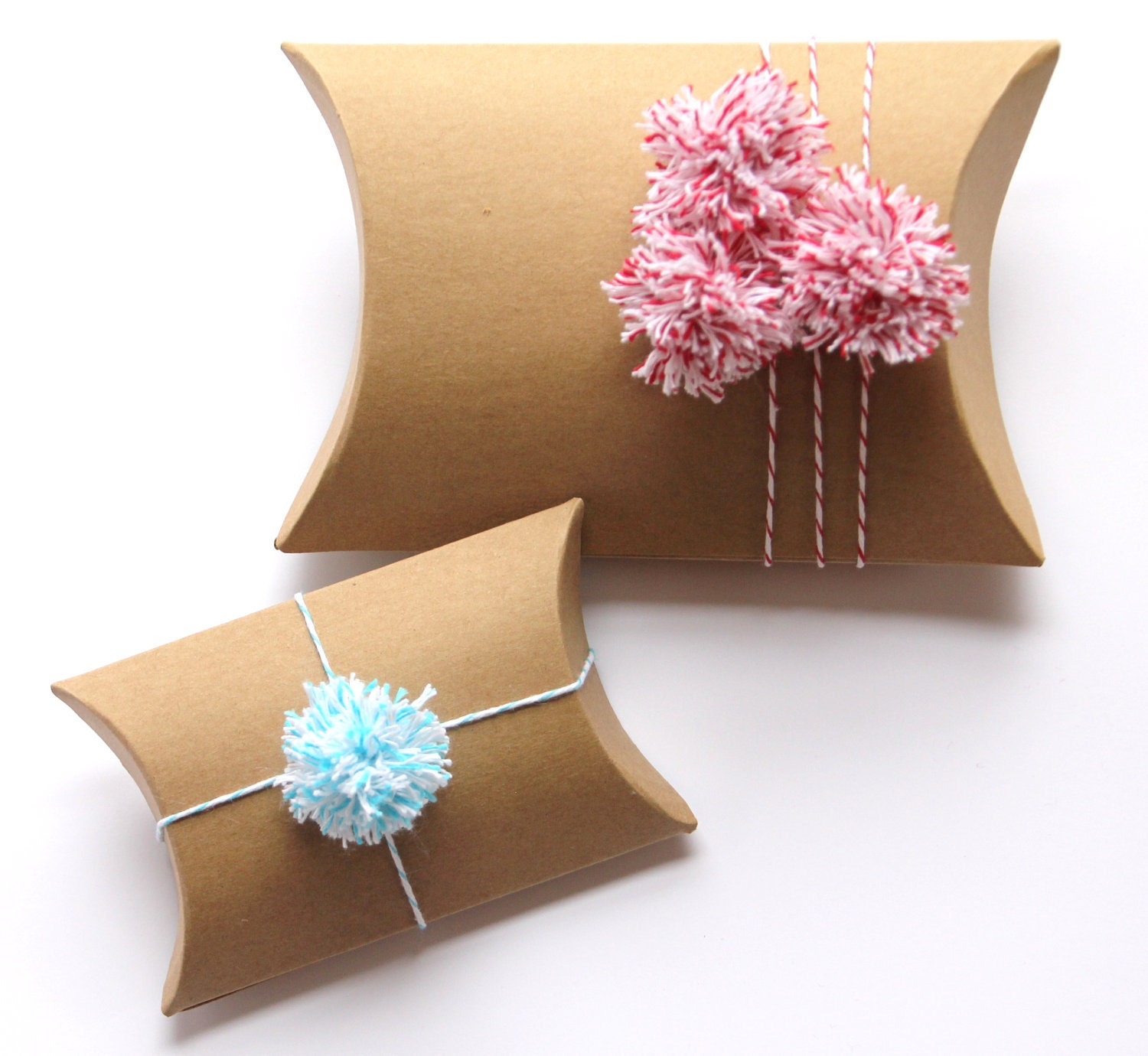 10 Gift Wrapping Kraft Pillow Boxes (4 1/2 X 4 1/2 X 1 1/2 inches)