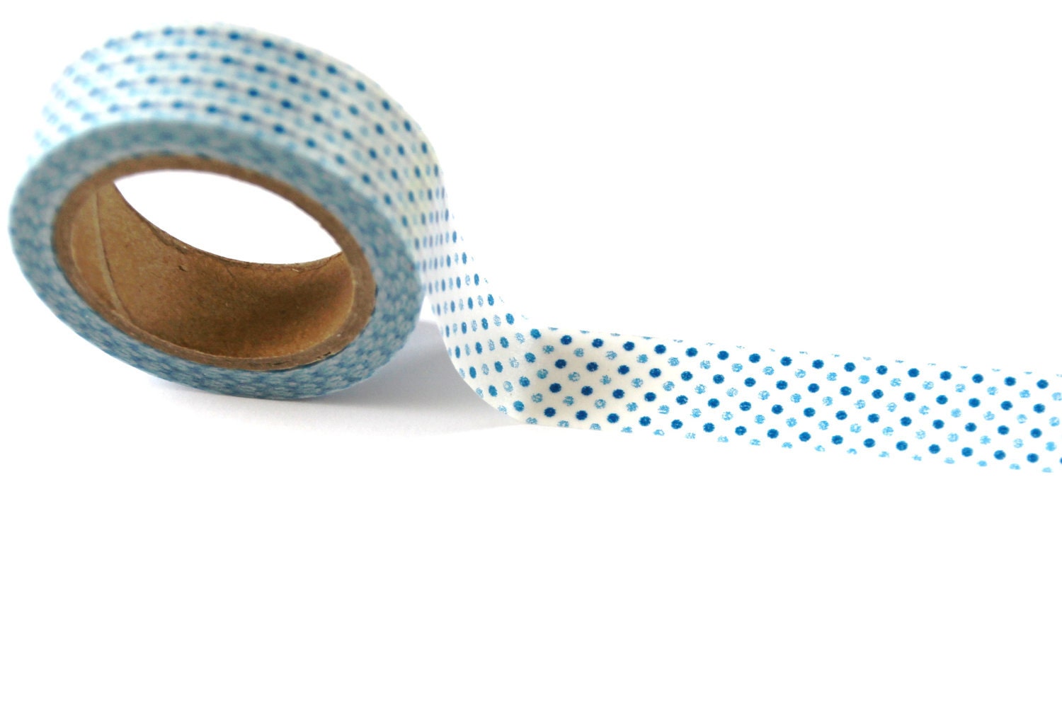 30% OFF SALE - 1 Roll of Bright Aqua Blue and White Polka Dot Masking Tape / Japanese Washi Tape (.60 inches x 33 feet)