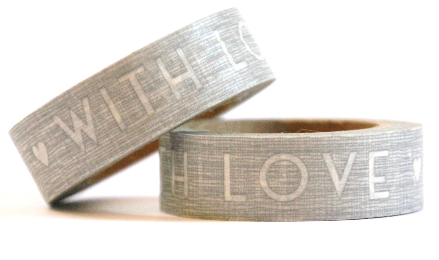 1 Roll of Antique Silver Gray and White WITH LOVE Hearts Masking Tape / Japanese Washi Tape (.60 inches x 33 feet)
