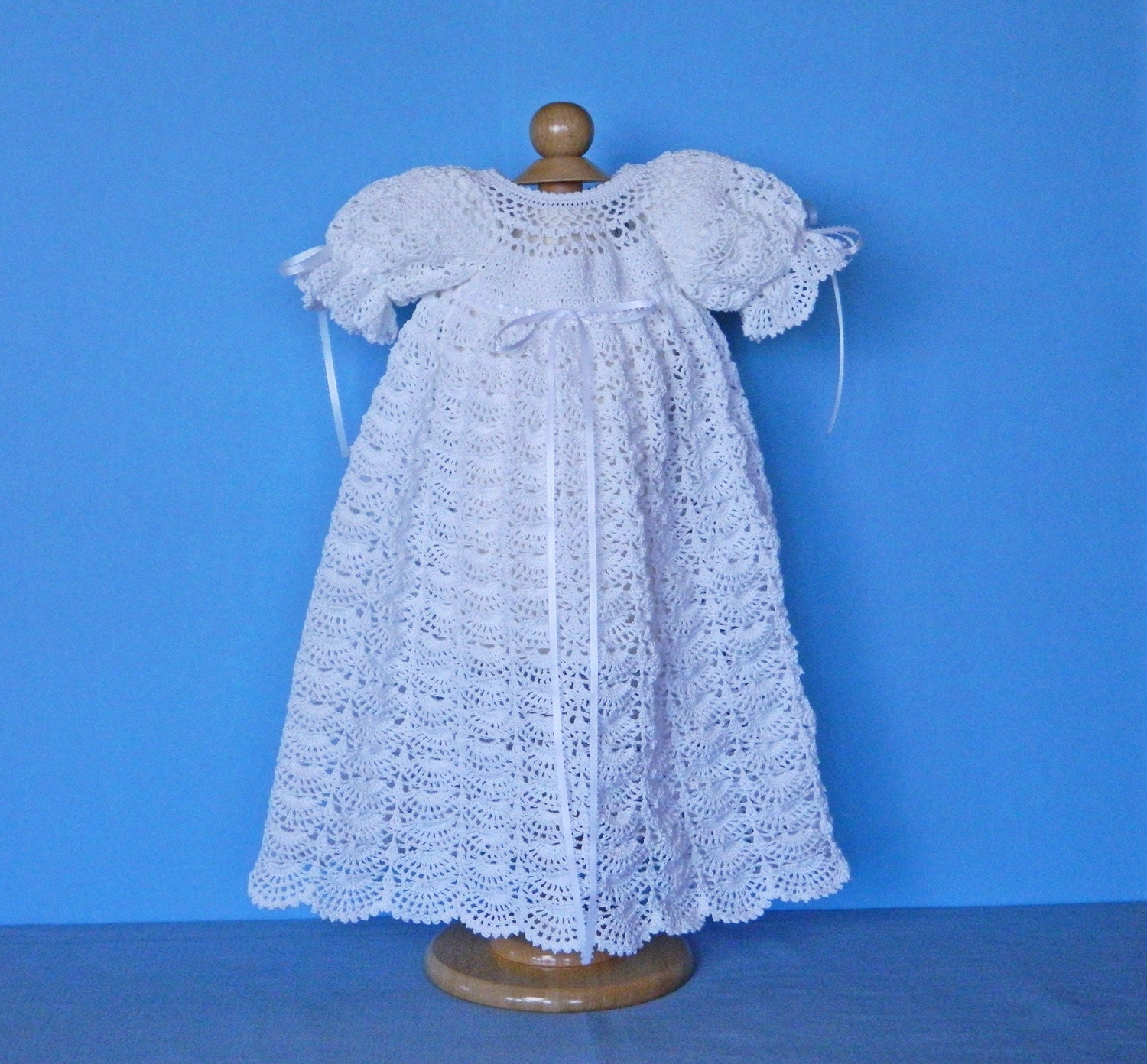 White Crochet Gown for Baptism, Christening, and Blessing - READY TO SHIP 13072-G