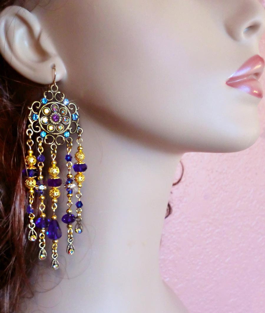 Reserved for Elizabeth- Indigo Crystal Prom Chandelier Earrings