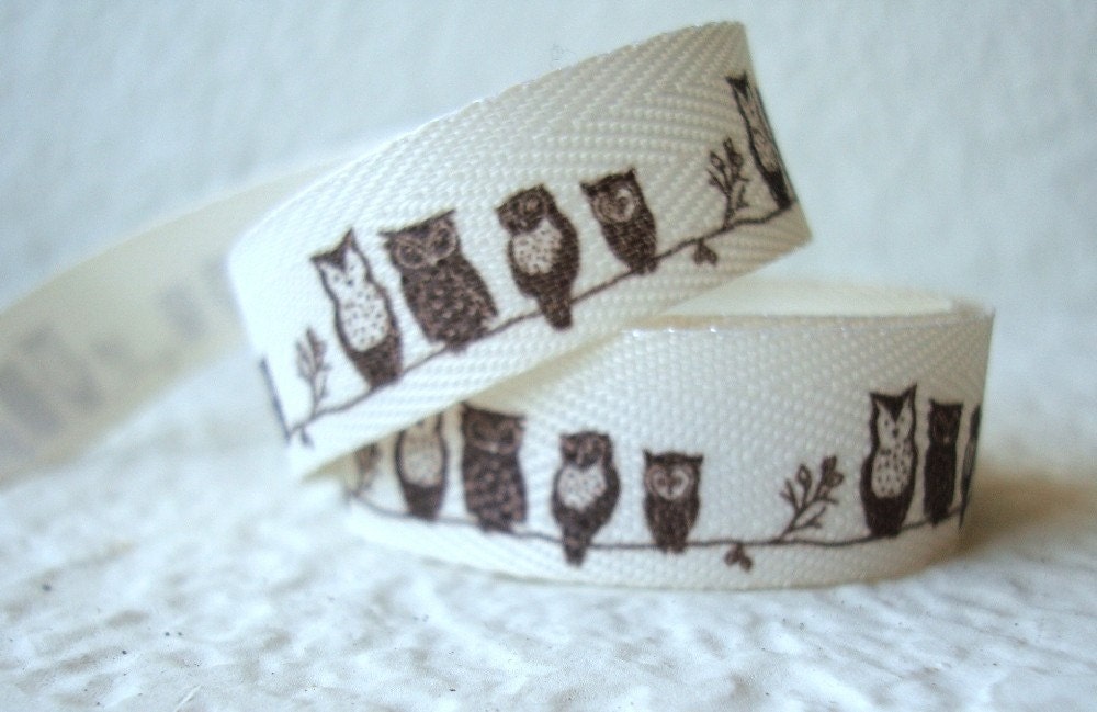 Owls on Branch Cream 5/8-inch Twill-1 yard