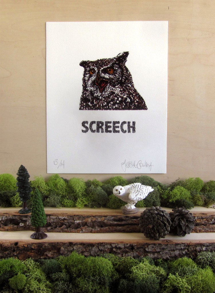 Great Horned Owl Print - Silkscreen - Limited Edition - Animal Calls Series - Screech
