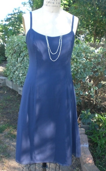 Slip Dress with Princess Seams Navy Silk Chiffon Short Bridal Wedding Dress Made to Order