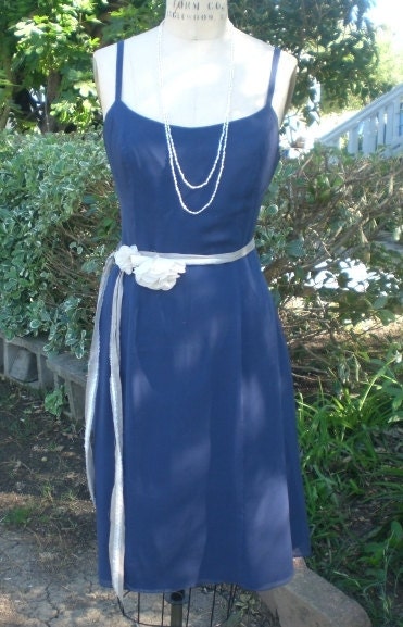 Slip Dress with Princess Seams Navy Silk Chiffon Short Bridal Wedding Dress Made to Order