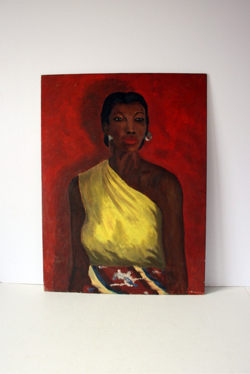 vintage portrait painting - woman in yellow: mighty finds