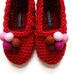 Red Crochet Slippers, House Shoes with Handmade Felt Embellishments for Women, One Of A Kind