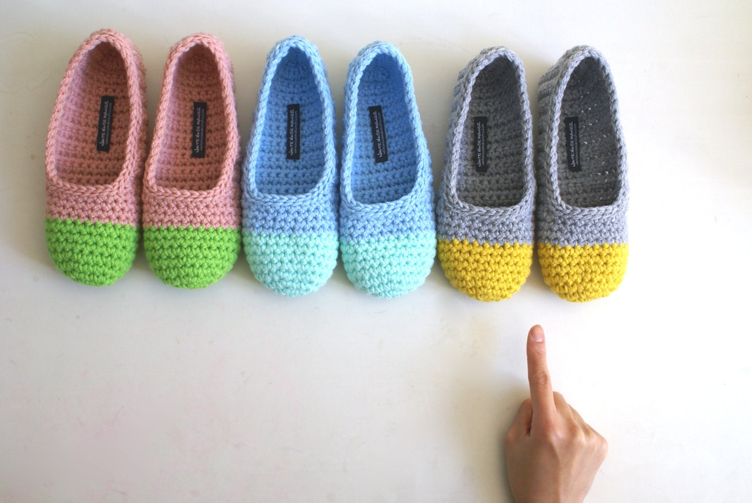 Crochet Slippers for Women in Yellow & Grey