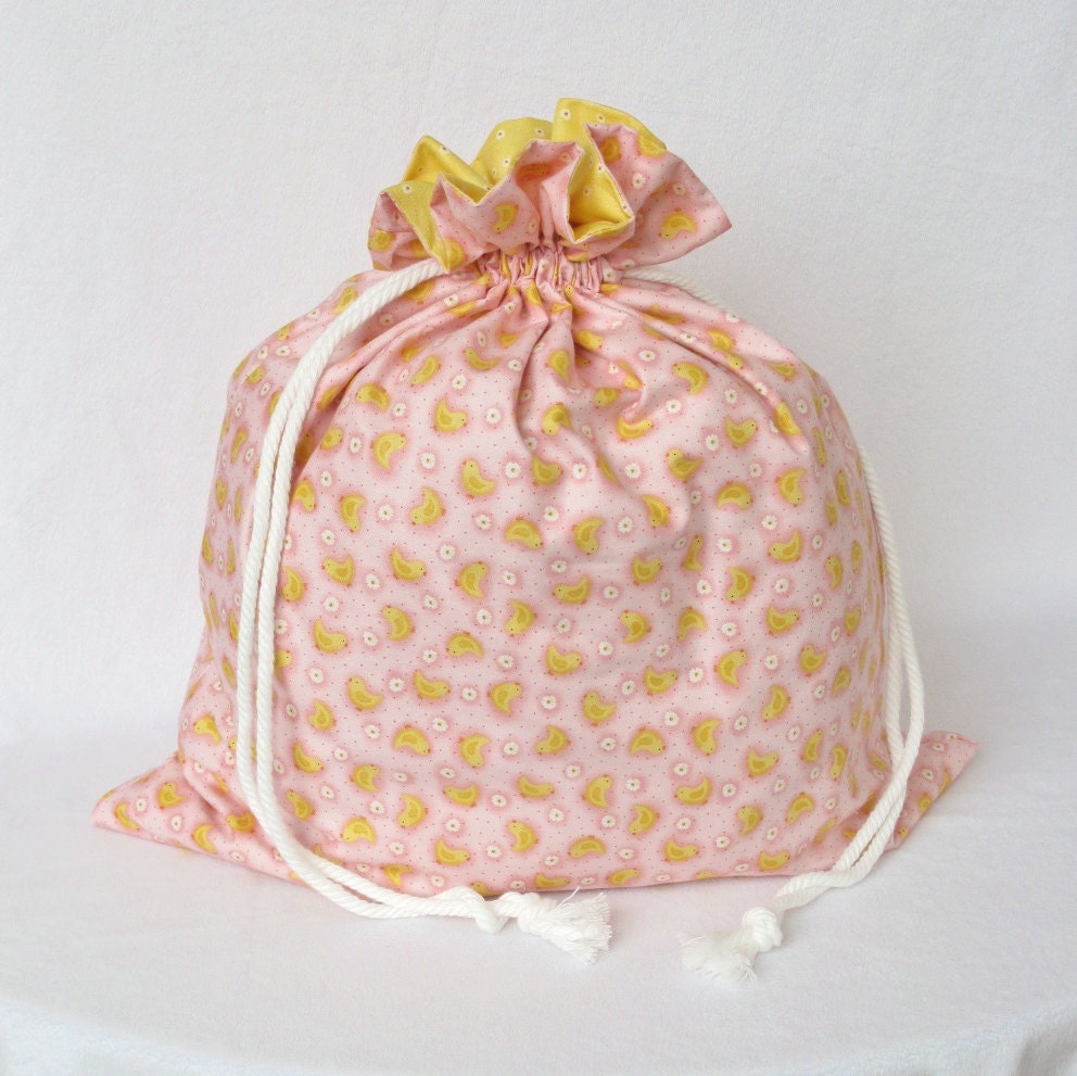 Drawstring Gift Bag Large - Pink Spring Parade Chicks by Makower