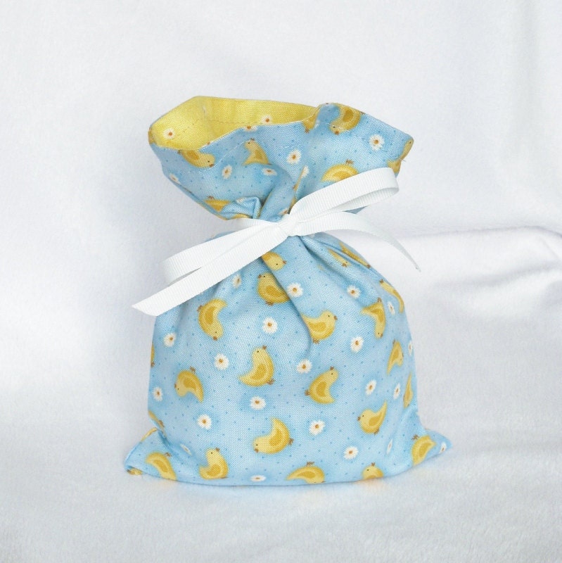 Fabric Gift Bag Itty Bitty - Blue Spring Parade Chicks by Makower for Easter or Spring