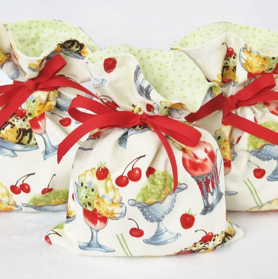 Fabric Gift Bag Itty Bitty - Michael Miller Ice Cream Sundaes