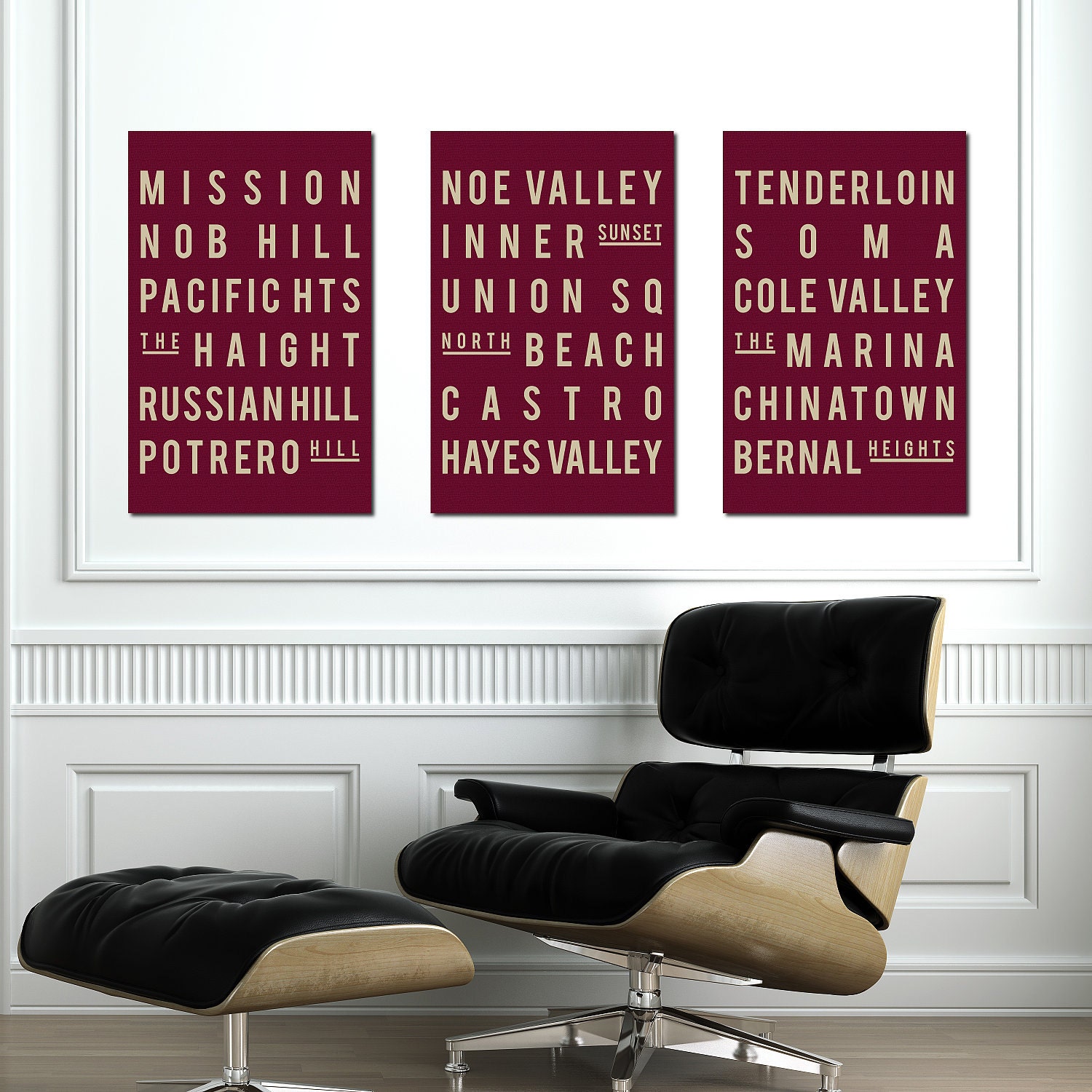 SAN FRANCISCO - Subway Sign Poster - Typography Print - Purple and White - Quote Art -  Modern Home Decor  Gift - Set of 3 - 11x17