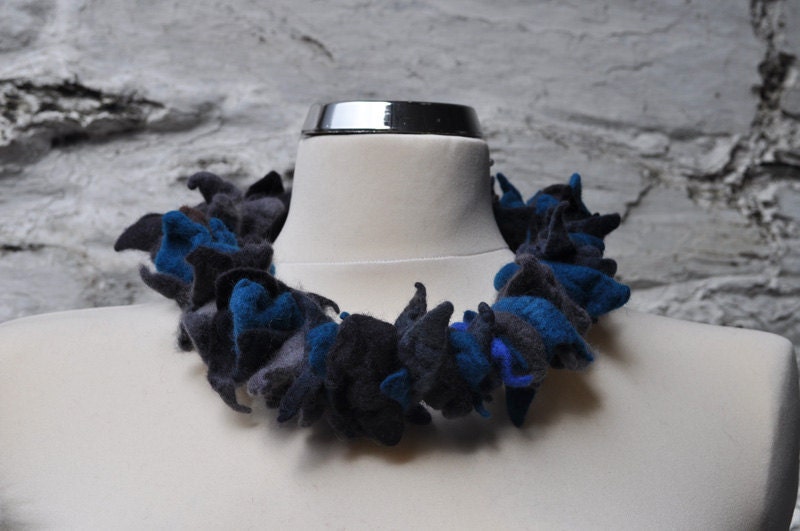 Felted neckace - turquoise & grey - New collection 2012