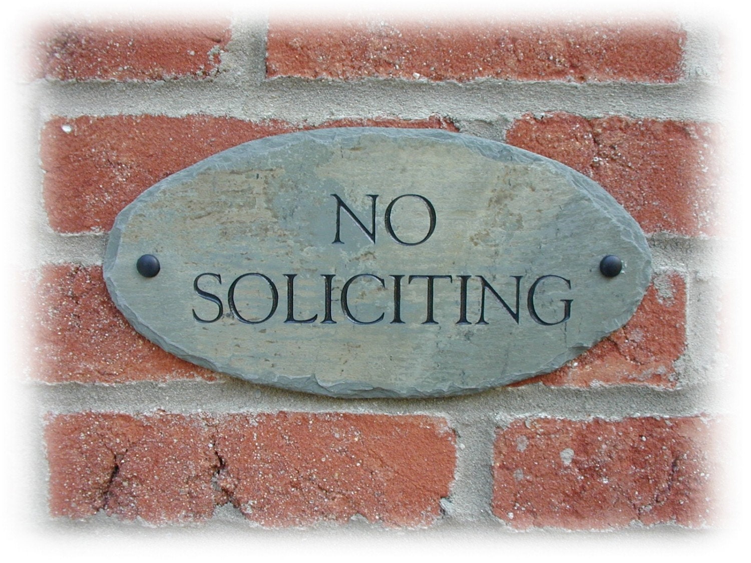 NO SOLICITING  (Plaque Stone Slate) No solicitors / Property sign / Tasteful