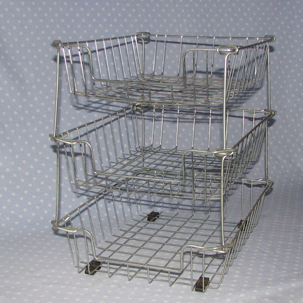 Vintage Office Wire Basket Paper Tray Stacking by PeaPickins