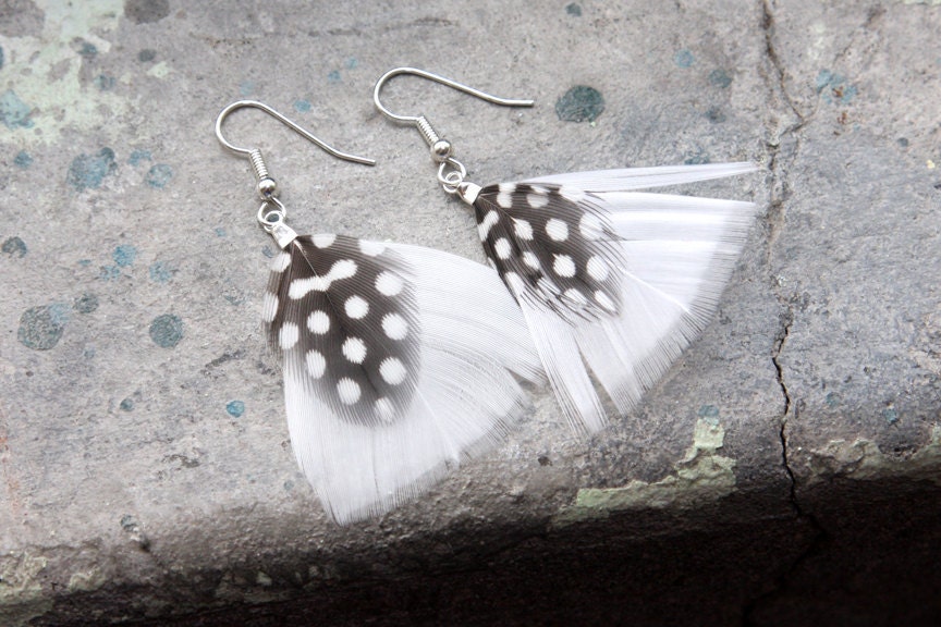 Playful Polka Dot Turkey and Guinea Hen Feather Earrings