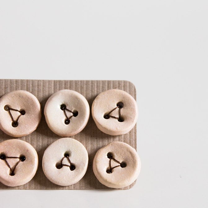 ceramic buttons, neutral oyster satin finish, set of 6 small round handmade pottery buttons by karoArt, made in Ireland - karoArt