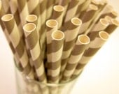 25 Gray striped Paper Straws, Party Striped Straws biodegradable