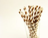 25 chocolate brown striped Paper Straws, AND Digital DIY straw tags (your color choice) Party Striped Straws biodegradable