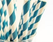 25 teal striped Paper Straws, AND Digital DIY straw tags (your color choice) Party Striped Straws biodegradable