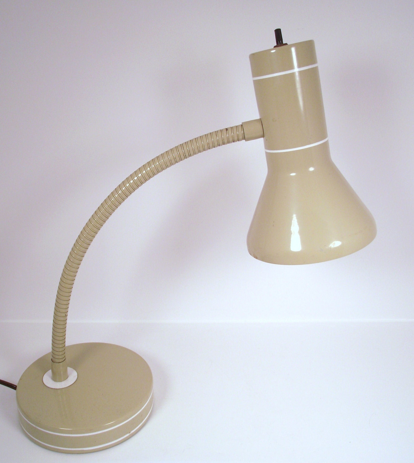 Vintage Heyco Large Gooseneck Desk Lamp with Funky Shade in Khaki Color