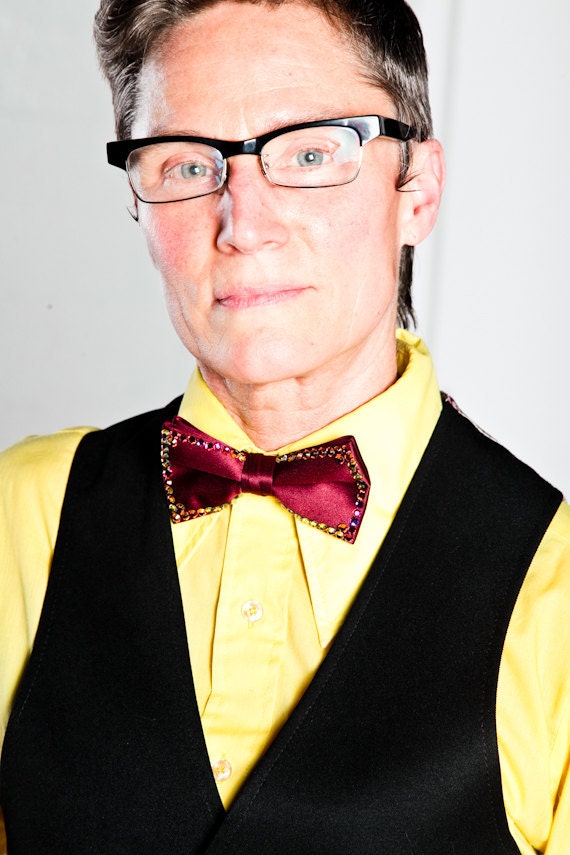 The Joe and The Volcano Bow Tie: Burgundy Bow Tie with Volcano Swarovski Rhinestones