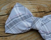 Gray and Pink Plaid Seersucker Bow Tie for boys - clip on