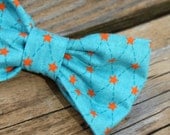 Bow Tie for boys in teal with orange argle stars - clip on