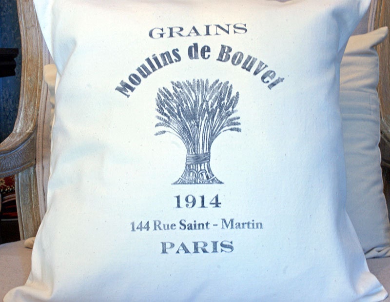 Pillow cover, Shabby faded style grain sack image.