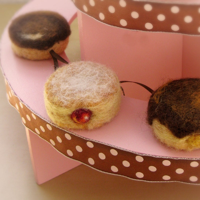 Needle Felted Jelly Doughnut Ornament