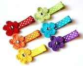 Baby Hair Clips - Crochet Hair Clips - Flower Hair Clips -Rainbow Crochet Flower Hair Clips Set of 6