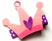 Baby Hair Clip - Felt Hair Clip - Toddler Hair Clip -Felt Pink Princess Crown Hair Clip