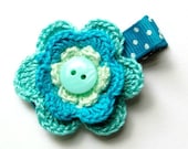 Baby Hair Clip - Crochet Hair Clip - Flower Hair Clip - Small Ocean Blues Crochet Flower Hair Clip,Girl, Baby, Toddler, Children clippies